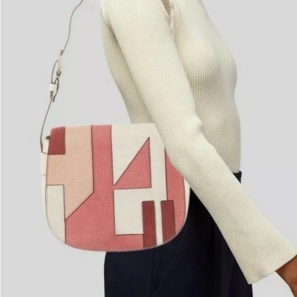 Tory Burch Patchwork Pink and Cream   Nubuck Saddle bag